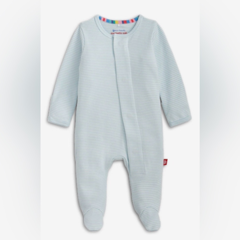 MagneticMe Organic Cotton Footie - 3-6M - Blue Stripes